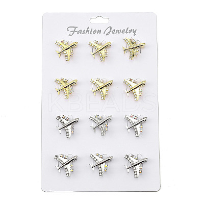 12Pcs 2 Colors Airplane Alloy Rhinestone Bowknot Brooches for Backpack Clothes JEWB-A033-20-1