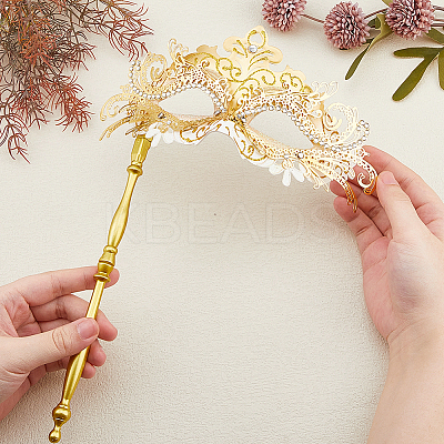 Plastic Rhinestone Masquerade Masks with Alloy Holding Stick AJEW-WH0270-891B-1