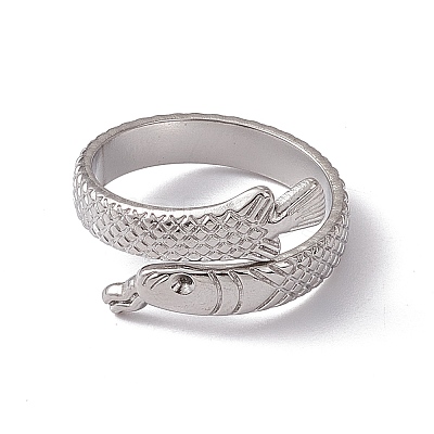 Non-Tarnish 304 Stainless Steel Ring Arowana Fish Wrap Open Cuff Ring for Women LS-RJEW-C045-21P-1