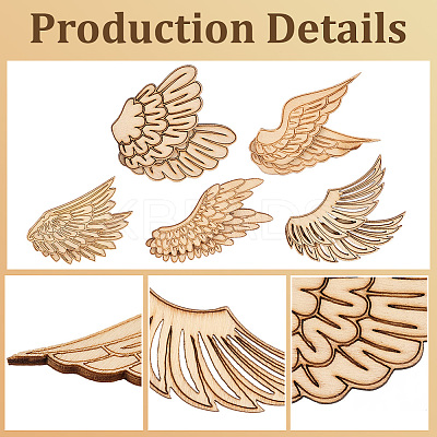 25 Pairs 5 Styles Unfinished Wooden Wing Cutouts WOOD-GF0010-37-1
