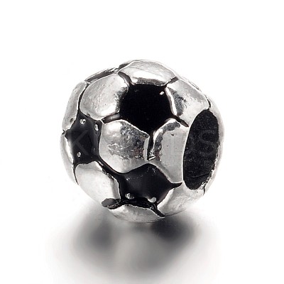 Large Hole FootBall/Soccer Ball Alloy Enamel European Beads MPDL-L013-02B-1