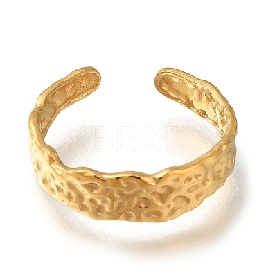 Textured 304 Stainless Steel Open Cuff Ring for Women RJEW-F161-02G-16-1