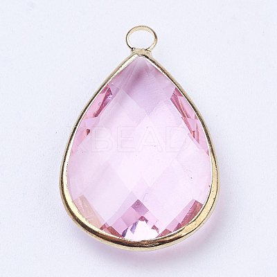 Golden Tone Brass Glass Teardrop Pendants LS-X-GLAA-M006-A-15G-1