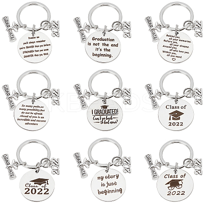 9Pcs 9 Style Graduation Theme 201 Stainless Steel Keychain Clasps KEYC-PH0001-52-1