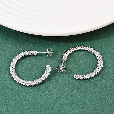 304 Stainless Steel Woven C-Shaped Stud Earrings EJEW-P324-07P-1
