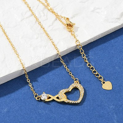 Brass Pave Clear Cubic Zirconia Infinity Heart Pendant Nceklaces for Women NJEW-V011-01G-1