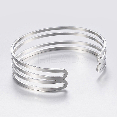 Tarnish Resistant Hollow 304 Stainless Steel Wide Band Cuff Bangles LS-BJEW-H565-01P-1