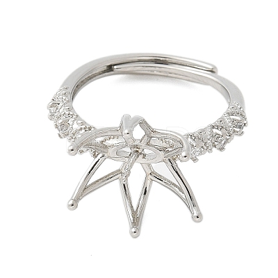Flower Brass Micro Pave Cubic Zirconia Adjustable Ring Settings KK-K297-17P-1