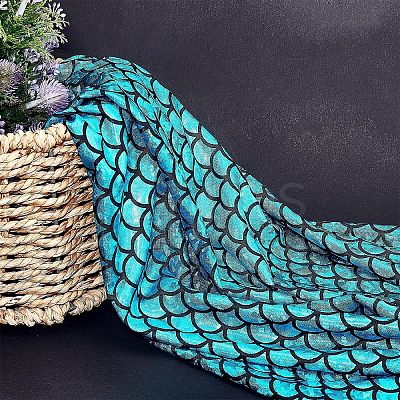Sparkly Hologram Spandex Mermaid Printed Fish Scale Fabric AJEW-WH0277-38-1