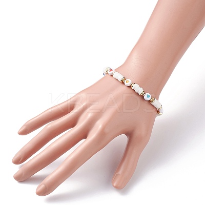 Heart Pattern Heishi Beads Stretch Bracelet for Women BJEW-JB07216-1