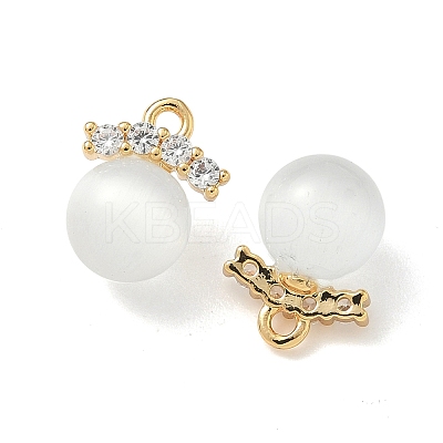 Brass Micro Pave Cubic Zirconia with Cat Eye Round Charms KK-Z136-10G-1