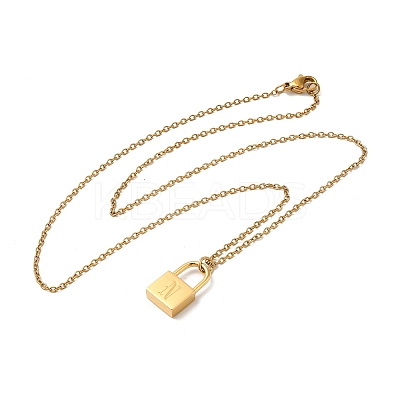304 Stainless Steel Rolo Chain Pendant Necklaces NJEW-S444-01G-14-1