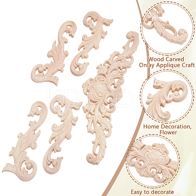 2 Styles Wood Carved Onlay Applique Craft WOOD-WA0001-01-1