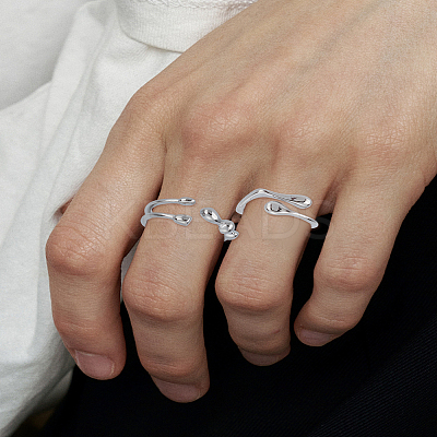 2Pcs 2 Styles Brass Irregular Geometry Cuff Rings for Women RJEW-LP0002-56-1