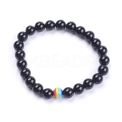 Natural Howlite & Dyed & Heated Black Agate Beaded Stretch Bracelets G-I197-04-1