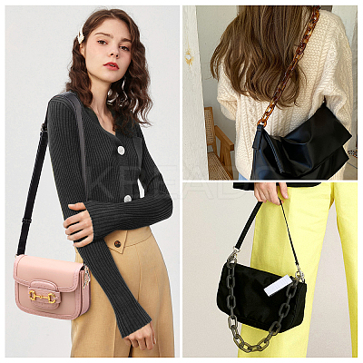 2Pcs PU Leather Bag Strap and Acrylic & CCB Plastic Link Chains Bag Handles FIND-GF0001-60-1