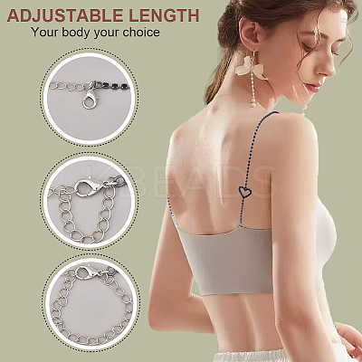 2 Pairs 2 Colors Heart Adjustable Alloy Rhinestone Chain Non-slip Bra Straps DIY-GF0007-75-1