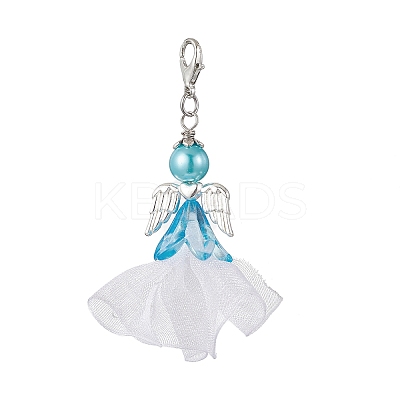Angel Acrylic & Glass & Polyester Pleated Ribbon Pendant Decorations HJEW-JM03542-1