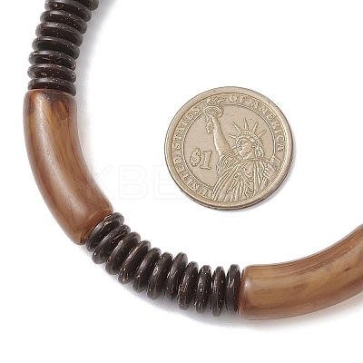 12MM Two Tone Acrylic & CCB Plastic & Coconut Curved Tube Beaded Necklaces for Women NJEW-JN05373-03-1