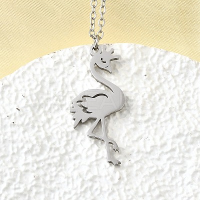304 Stainless Steel Flamingo Shaped Pendant Cable Chain Necklaces for Women Men NJEW-Q032-02B-P-1