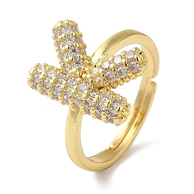 Rack Plating Letter Brass Micro Pave Clear Cubic Zirconia Adjustable Rings for Women KK-S391-03G-K-1