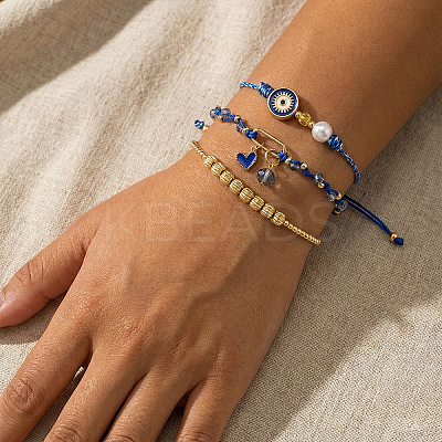 3Pcs 3 Styles Brass & Glass Beads Charm Bracelet Set EY6397-2-1