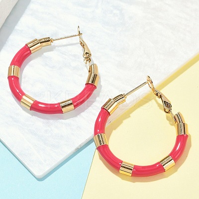 PVD Vacuum Plating 201 Stainless Steel Enamel Hoop Earrings for Women EJEW-B016-33G-1