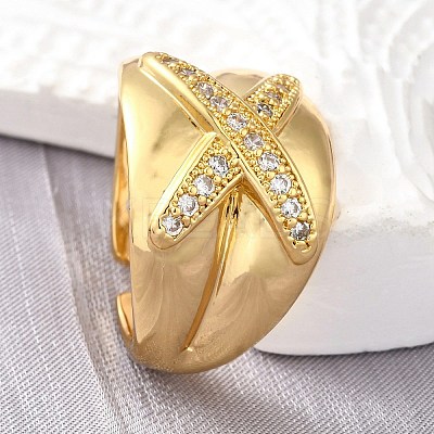 Brass Micro Pave Cubic Zirconia Adjustable Open Cuff Rings for Women RJEW-K292-11G-1