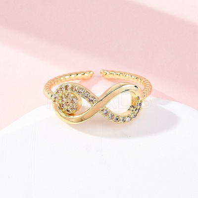 Brass Micro Pave Clear Cubic Zirconia Cuff Rings for Women RJEW-U047-21G-1