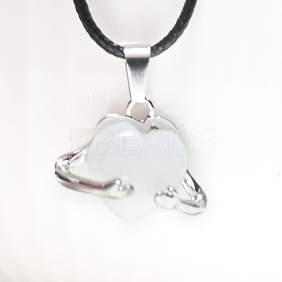 Natural Quartz Crystal Heart with Metal Hands Pendant Necklaces FX8013-5-1