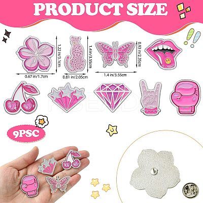 9Pcs 9 Styles Pink Series Enamel Pins JEWB-SZ0002-03-1