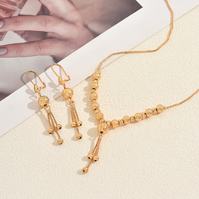 Vintage Brass Round Beaded Tassel Necklace & Earrings for Women EI2858-1