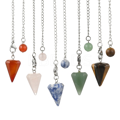 Cone Natural Gemstone Pointed Dowsing Pendulums HJEW-JM04866-1