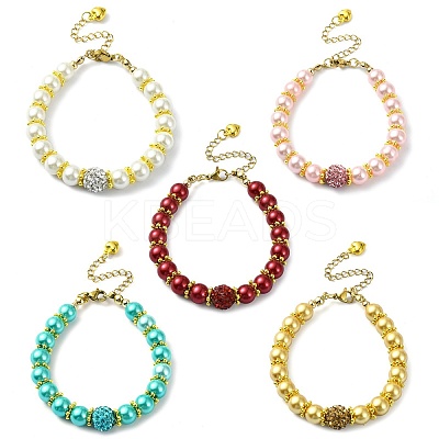 5Pcs 5 Styles 8mm Round Glass Pearl Beaded Bracelets BJEW-JB10034-S-1