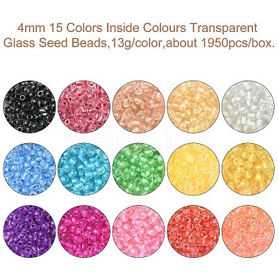 195G 15 Colors 6/0 Transparent Glass Seed Beads SEED-YW0002-45-1