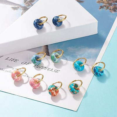 Rondelle Natural Ocean White Jade Dangle Hoop Earrings EJEW-JE04854-1