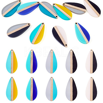 10Pcs 5 Colors Transparent & Opaque Resin & Wood Pendants RESI-TA0004-65-1