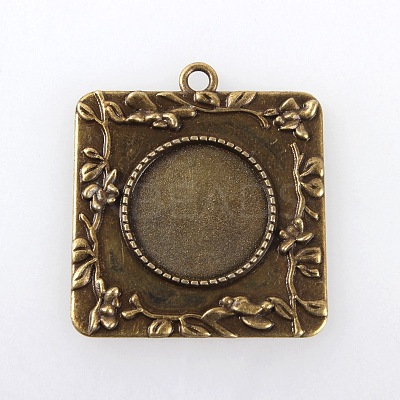 Vintage Tibetan Style Alloy Square Carved Branch Pendant Cabochon Bezel Settings X-TIBEP-M018-17AB-NF-1