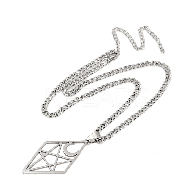 Hollow Out Diamond Moon 201 Stainless Steel Pendant Necklaces for Men Women LS-NJEW-K283-25P-1