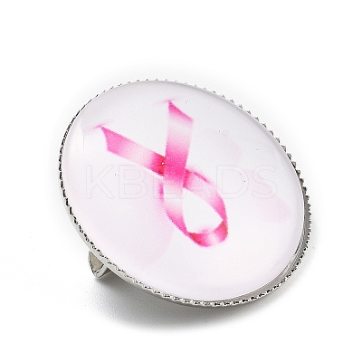 Breast Cancer Awareness Ribbon Glass Brooches LS-JEWB-L019-01B-1