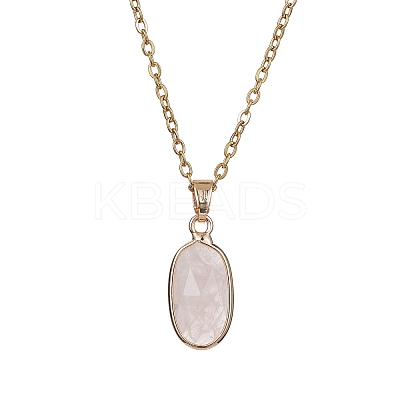 Natural Rose Quartz Oval Pendant Necklace NJEW-JN04487-01-1