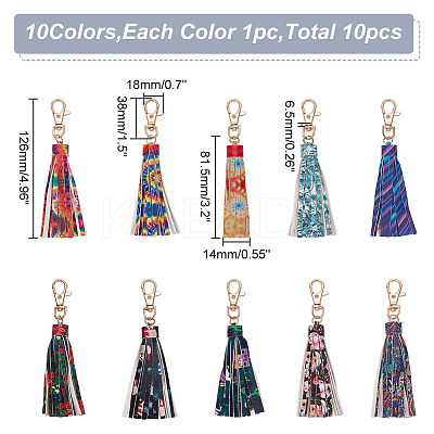 10Pcs 10 Style PU Leather Tassel Big Pendants Decorations KEYC-WR0001-31-1