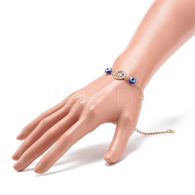 Crystal Rhinestone & Resin Evil Eye Link Slider Bracelet BJEW-JB08630-1