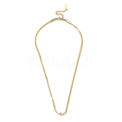 201 Stainless Steel Double Layer Necklace with Round Ball Beaded for Women NJEW-D055-01G-1
