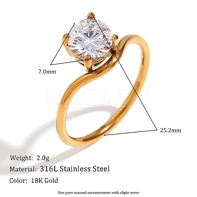 304 Stainless Steel with Clear Cubic Zirconia Finger Rings FS-WGBB24B-09-1