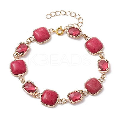 Dyed Natural White Jade Square & Alloy Link Chain Bracelets for Women BJEW-JB10129-1