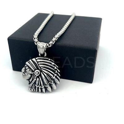 Vintage 304 Stainless Steel Native American Pendant Hip Hop Men's Necklaces ZS3655-1