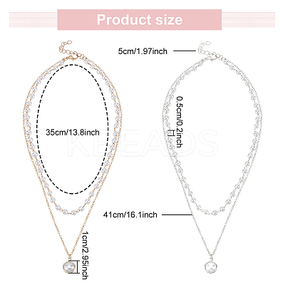 2Pcs 2 Colors Plastic Imitation Pearl Pendants Double Layer Necklaces Set NJEW-AN0001-11-1