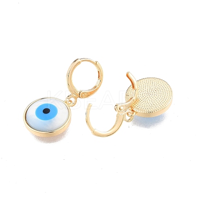 Shell & Synthetic Turquoise Evil Eye Dangle Leverback Earrings EJEW-N012-60-1