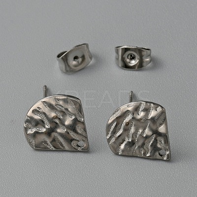 304 Stainless Steel Textured Geometry Stud Earring Findings with Hole STAS-WH0027-54M-1